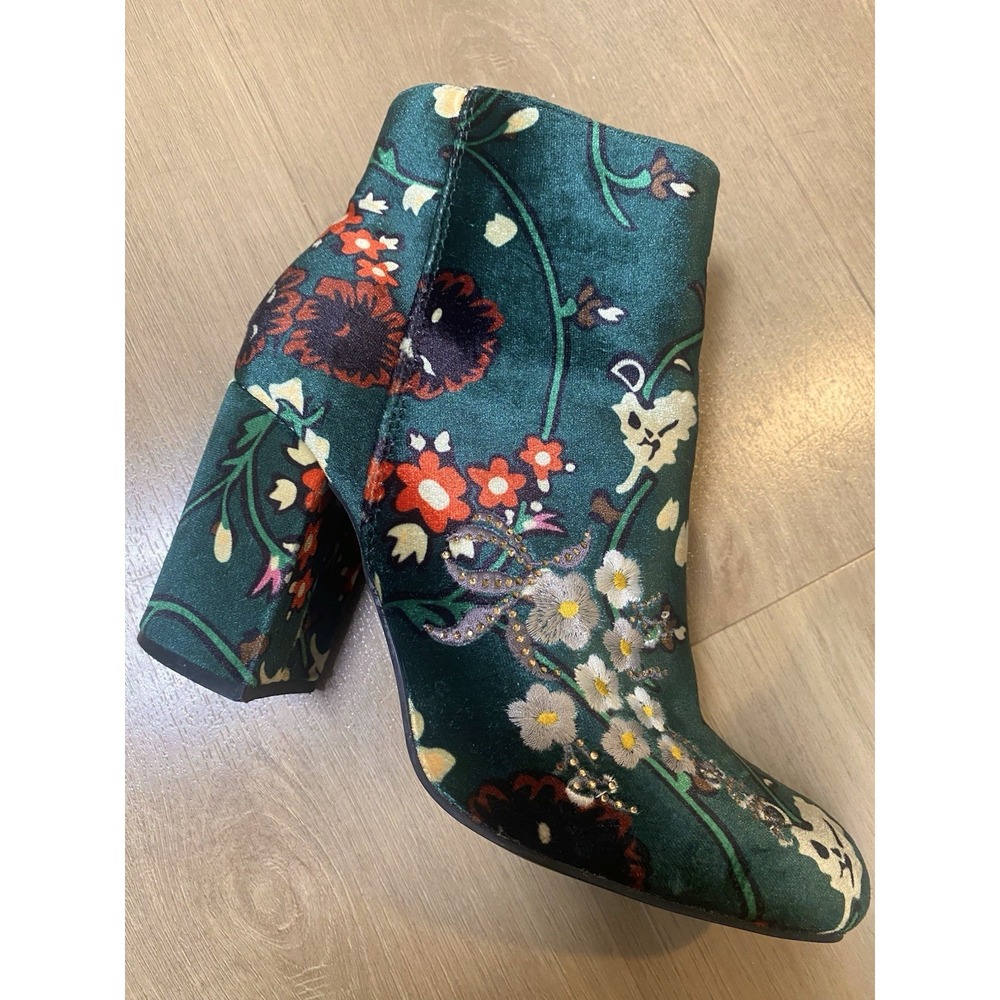 Just Fab Loreida Emerald‎ Green Floral Multicolored Bootie Women's 6.5